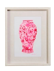18" PINK CHINOISERIE CONTAINER FRAMED WALL ART- Choice of 1 of 3 Vase Styles.