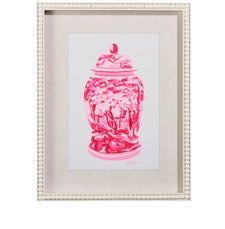 18" PINK CHINOISERIE CONTAINER FRAMED WALL ART- Choice of 1 of 3 Vase Styles.