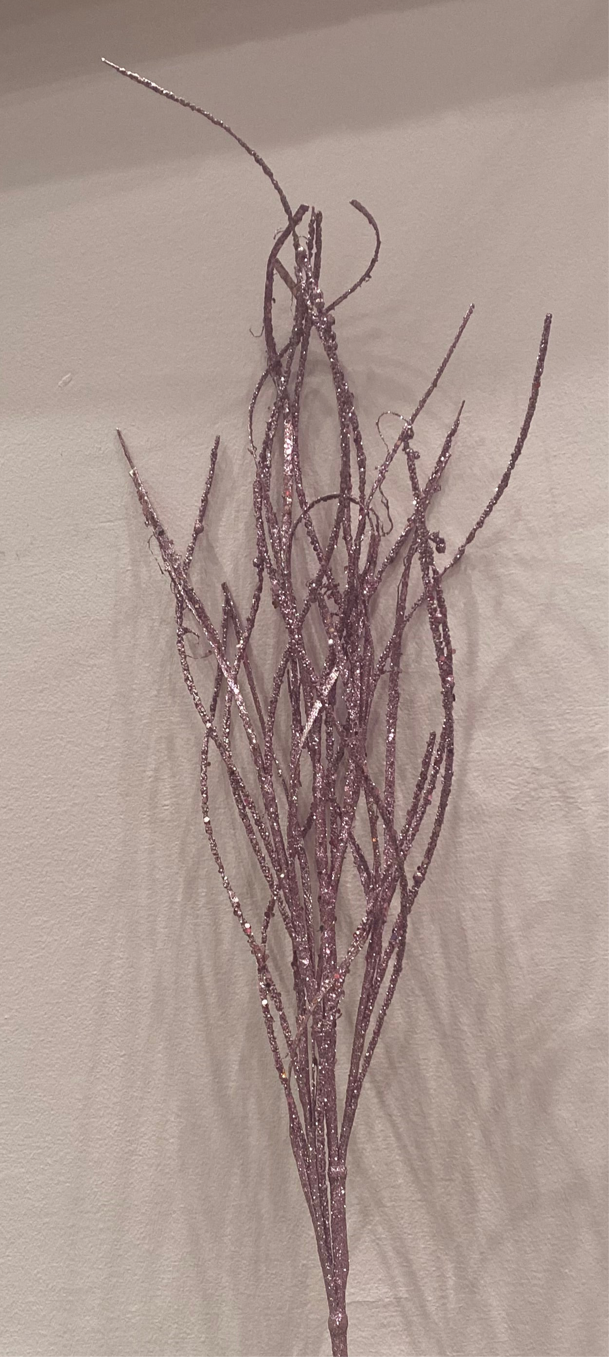 Pink Wavy Glitter Beaded Grass Spray