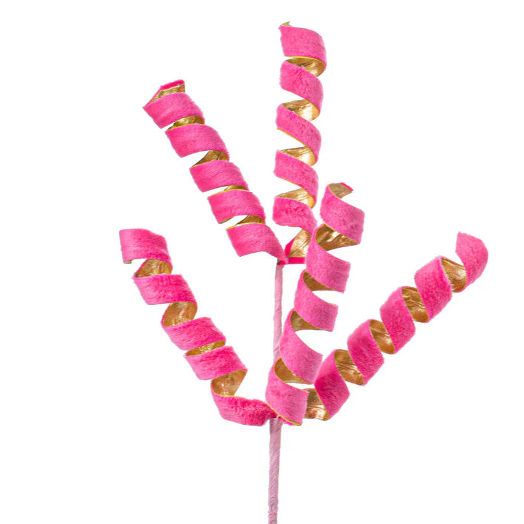 16” x 5” Hot Pink and Gold Curly Pick