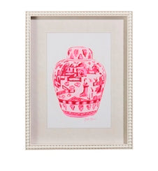 18" PINK CHINOISERIE CONTAINER FRAMED WALL ART- Choice of 1 of 3 Vase Styles.