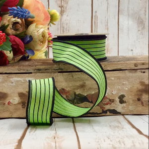 1.5" x 10 Yd Green and Black Stripe Wired Ribbon