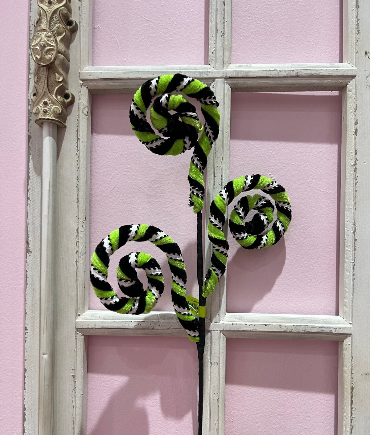 Green, Black and White Striped Curly Spray