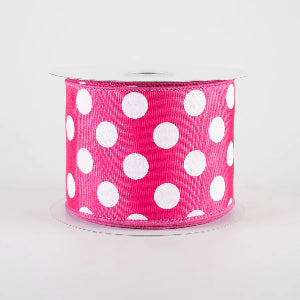 2.5" x 10 Yd Pink Wired Ribbon with White Dots