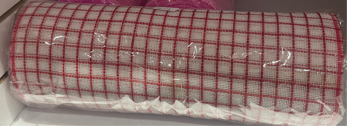 Fine Weave Deco Poly Mesh 10.25” x 10 yds. White and Red