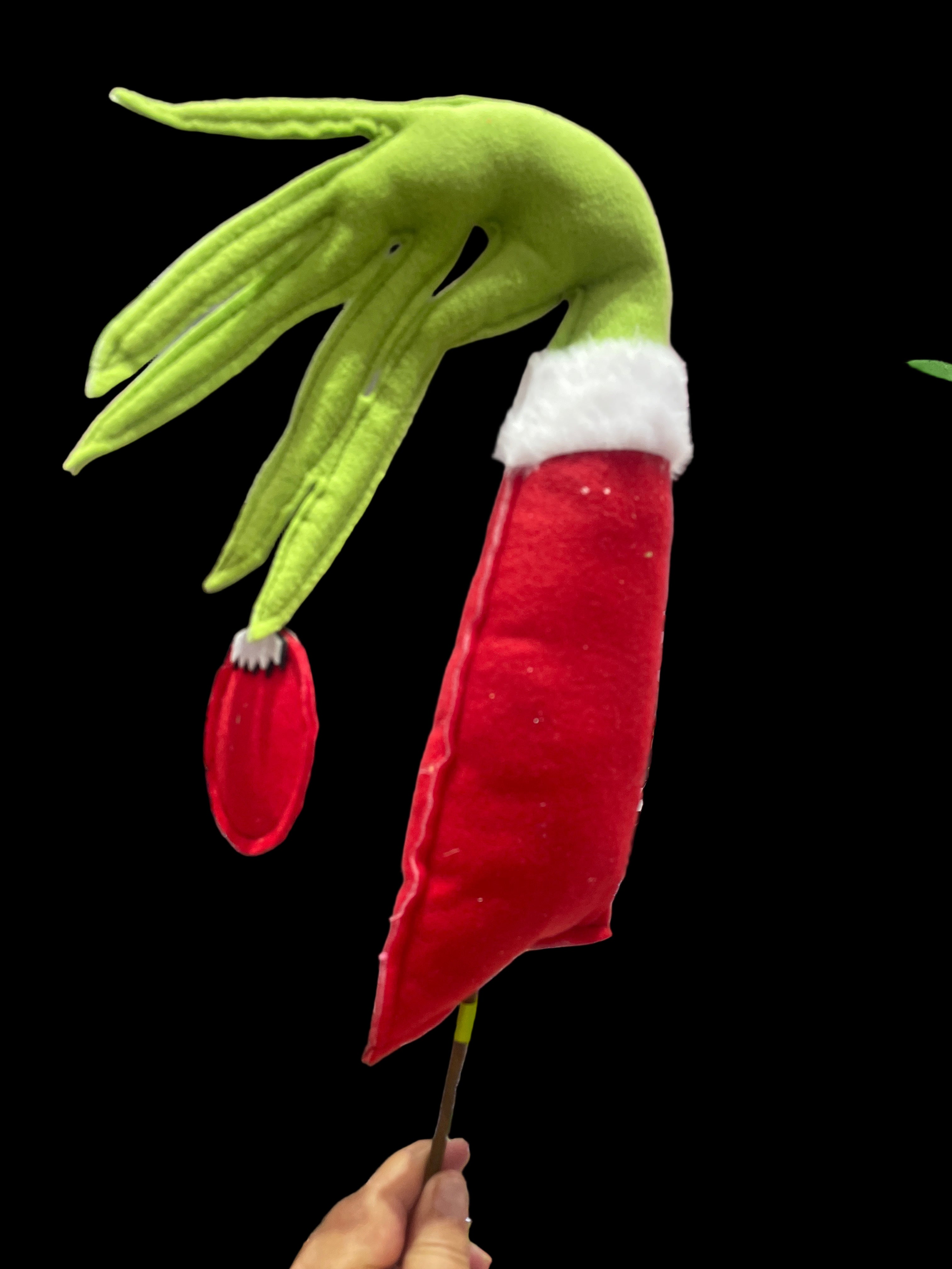 23” Green monster hand ornament pick