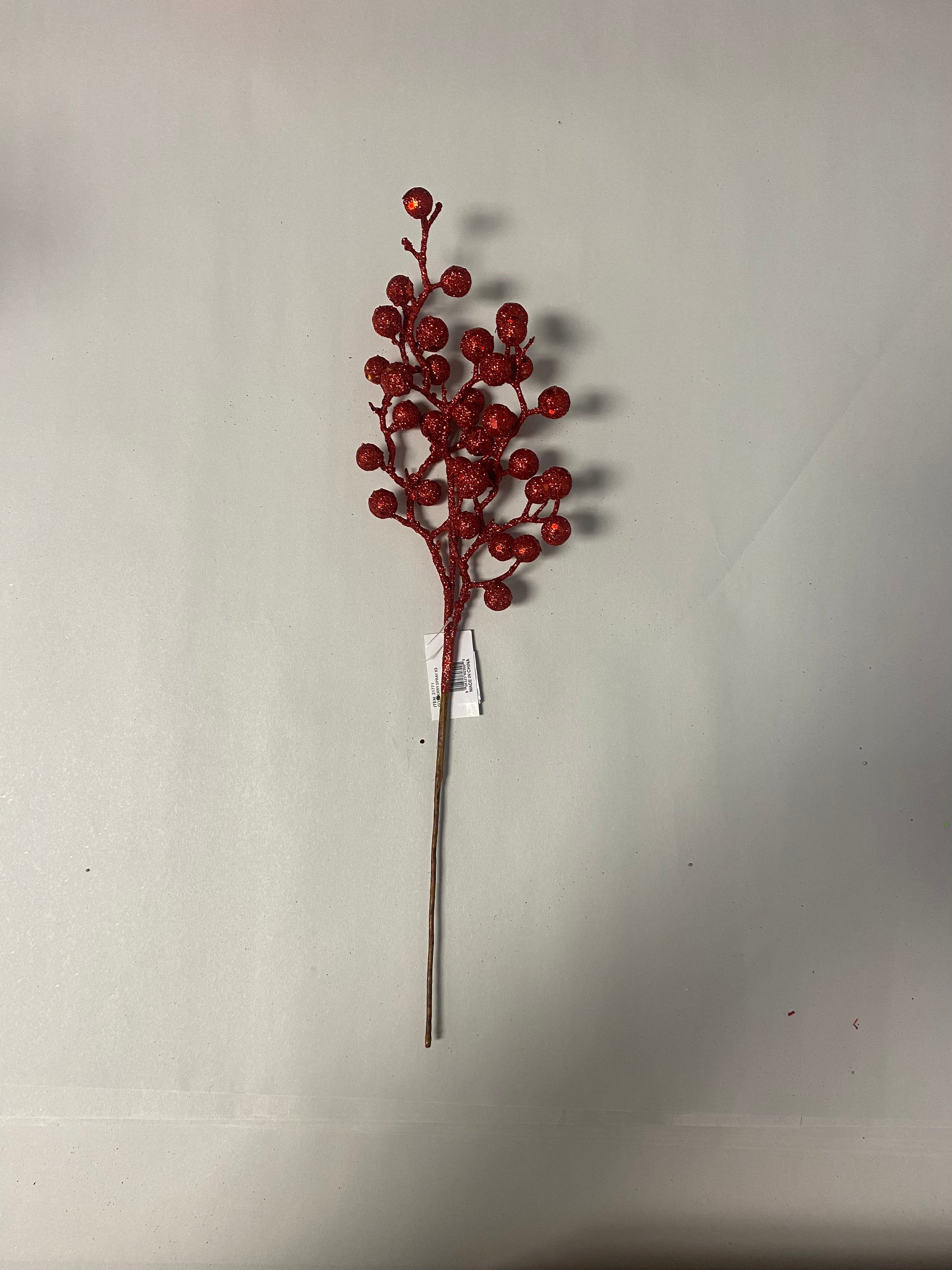 Short red glitter berry spray