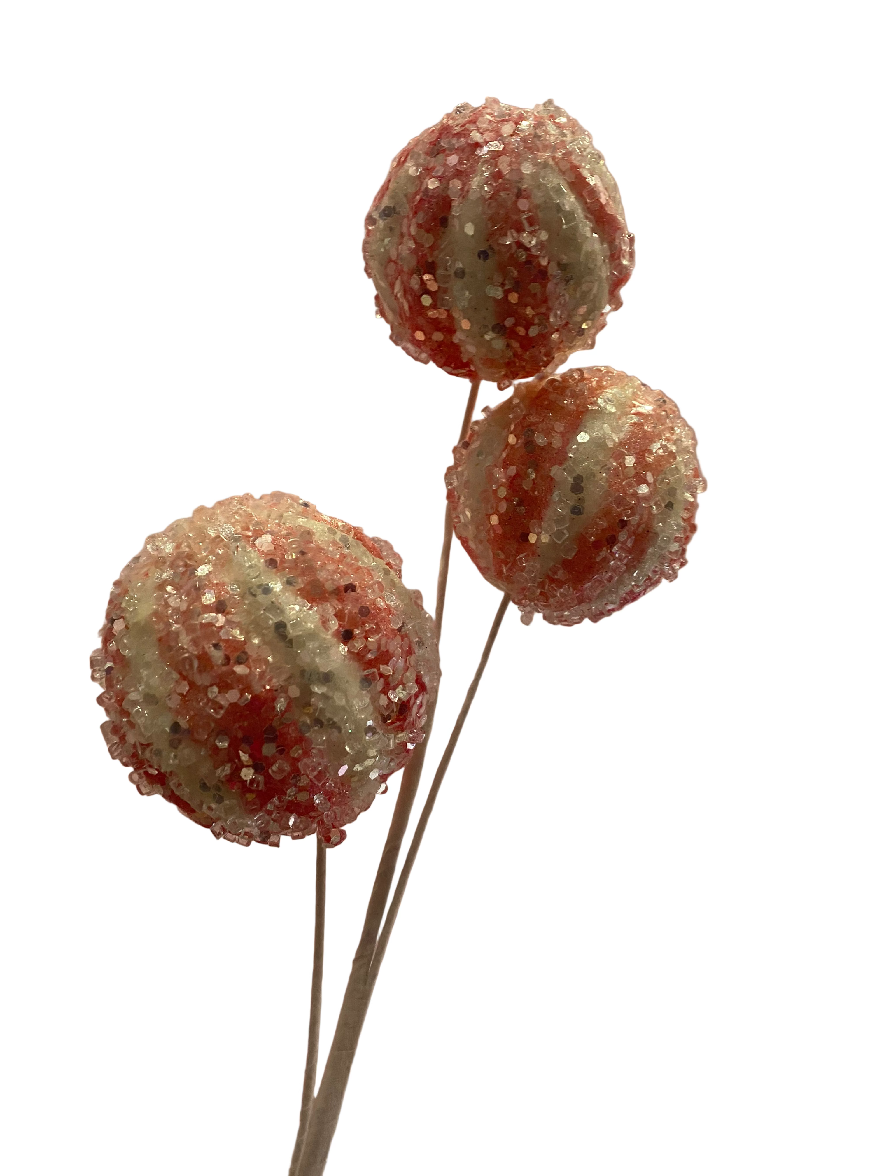 Pink and white striped ball ornament pick