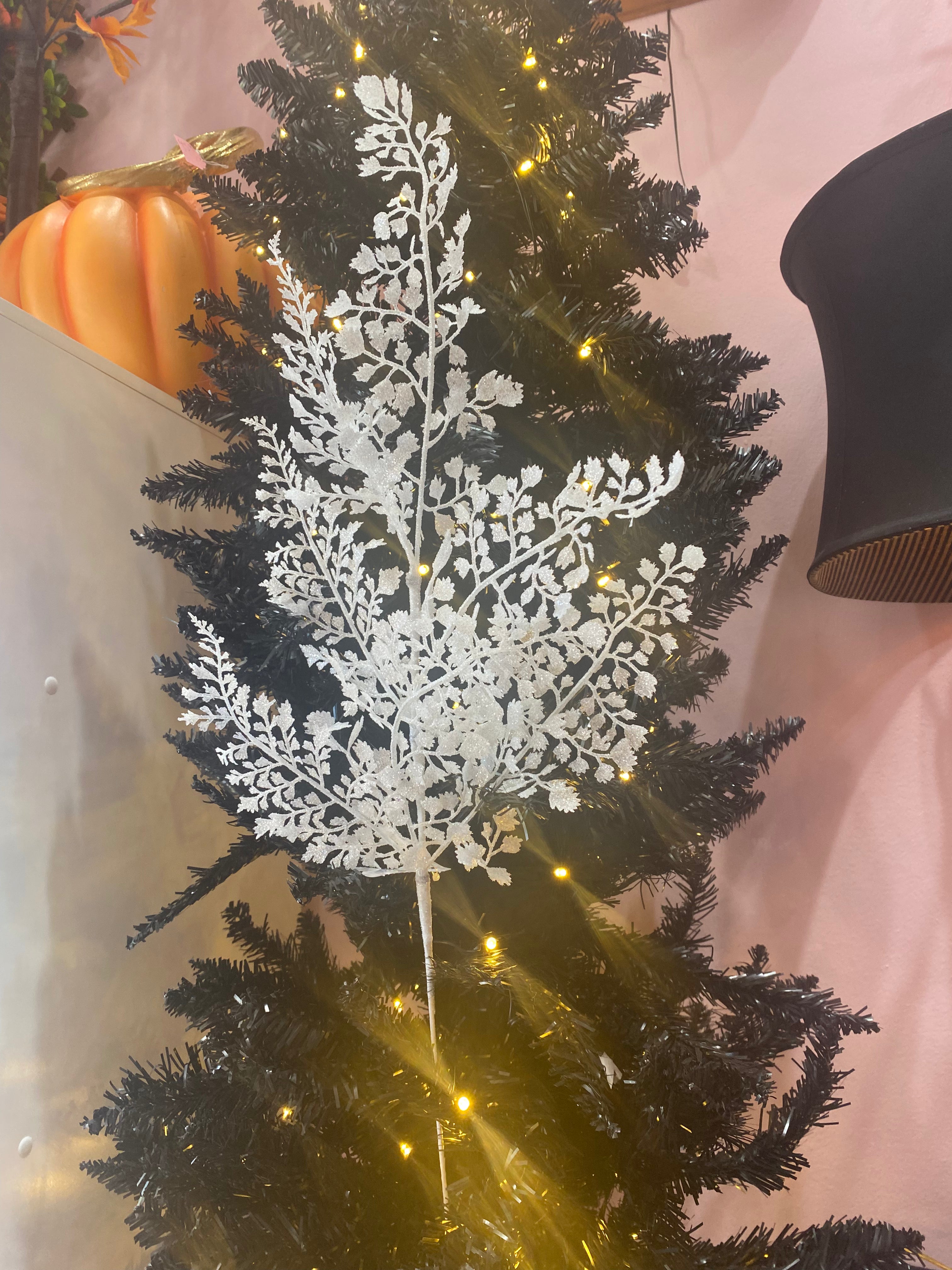 White Glittered Maidenhair Fern Spray