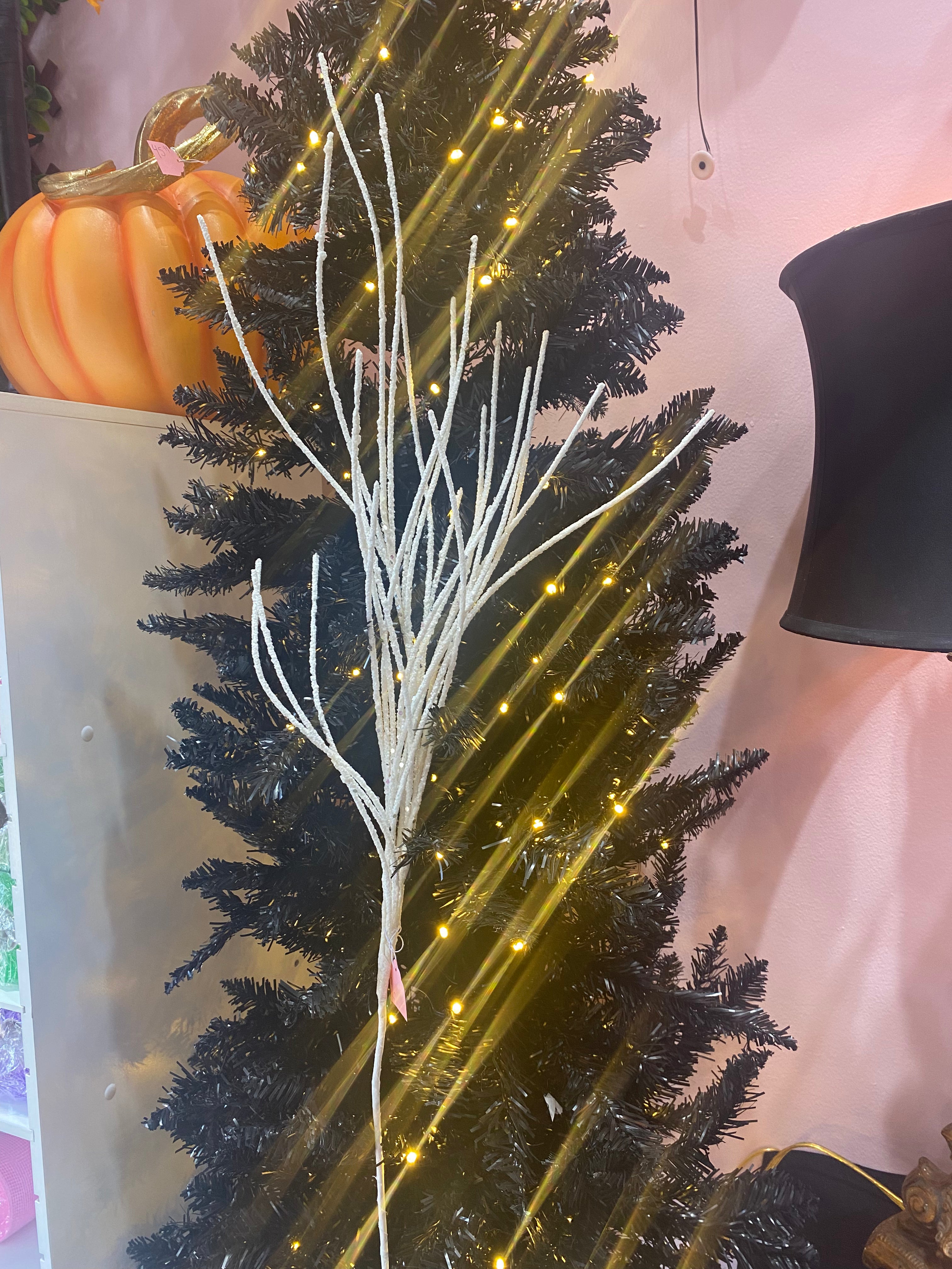 White Glitter Wavy Beaded Grass Spray