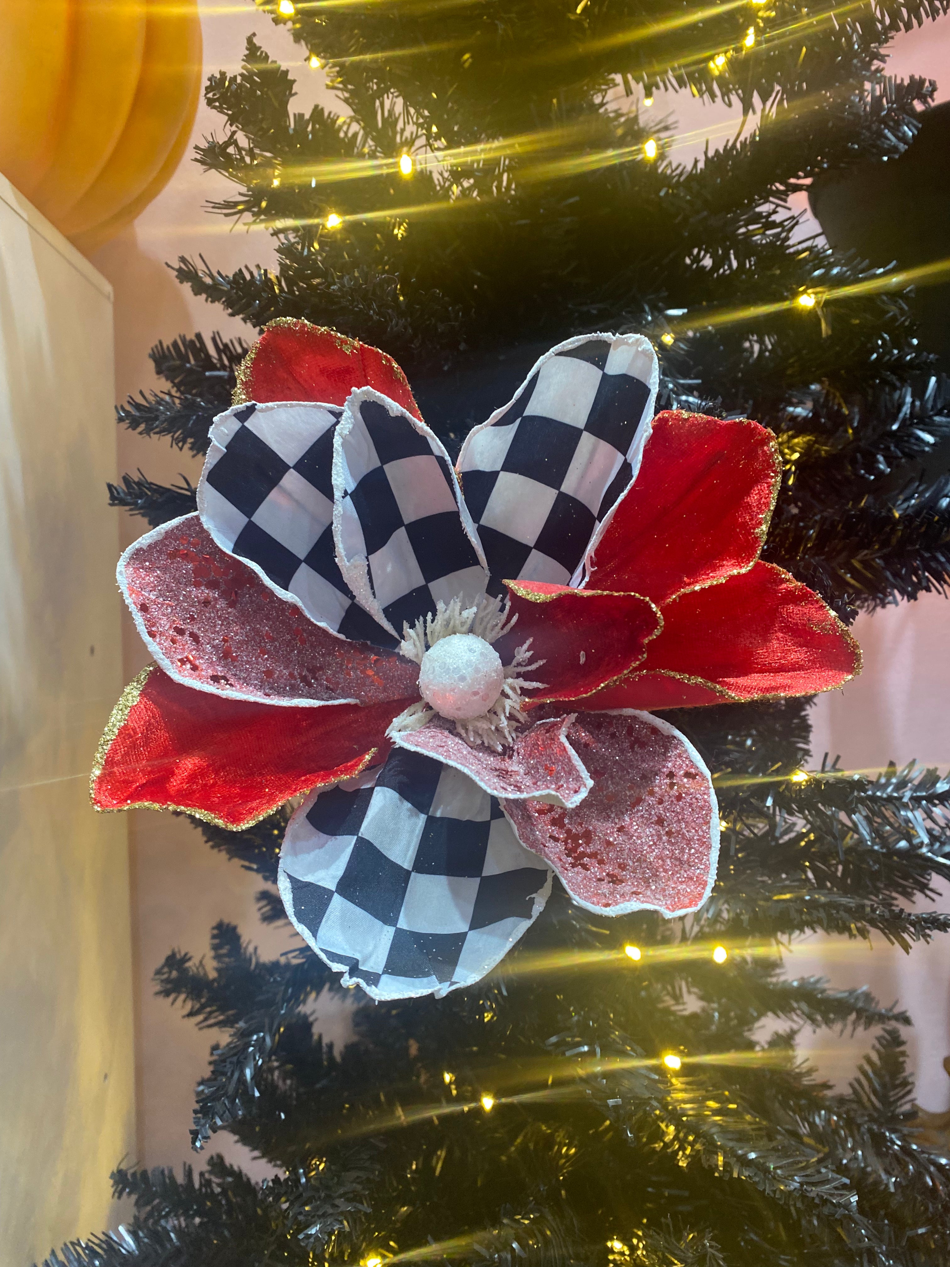 Red, white and Black and White Check Poinsettia