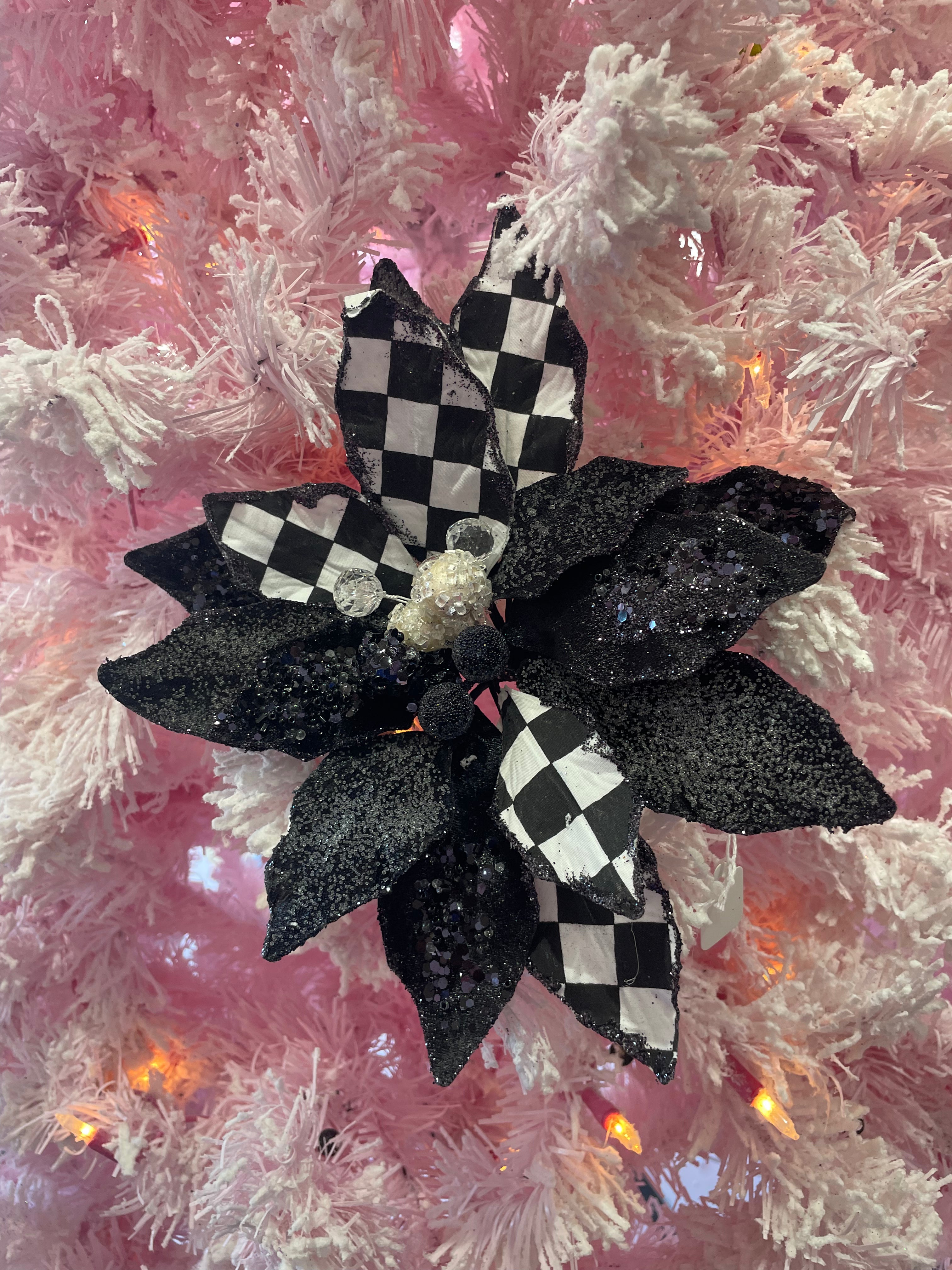 Black and white check flower with clip