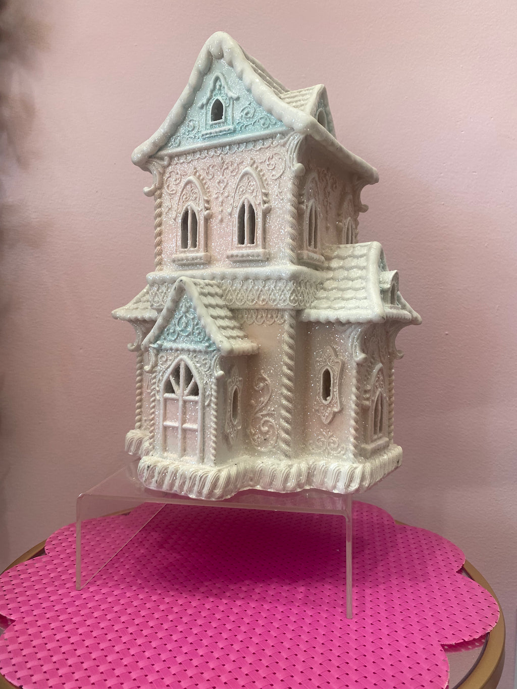 Pink & blue decorative house glittered