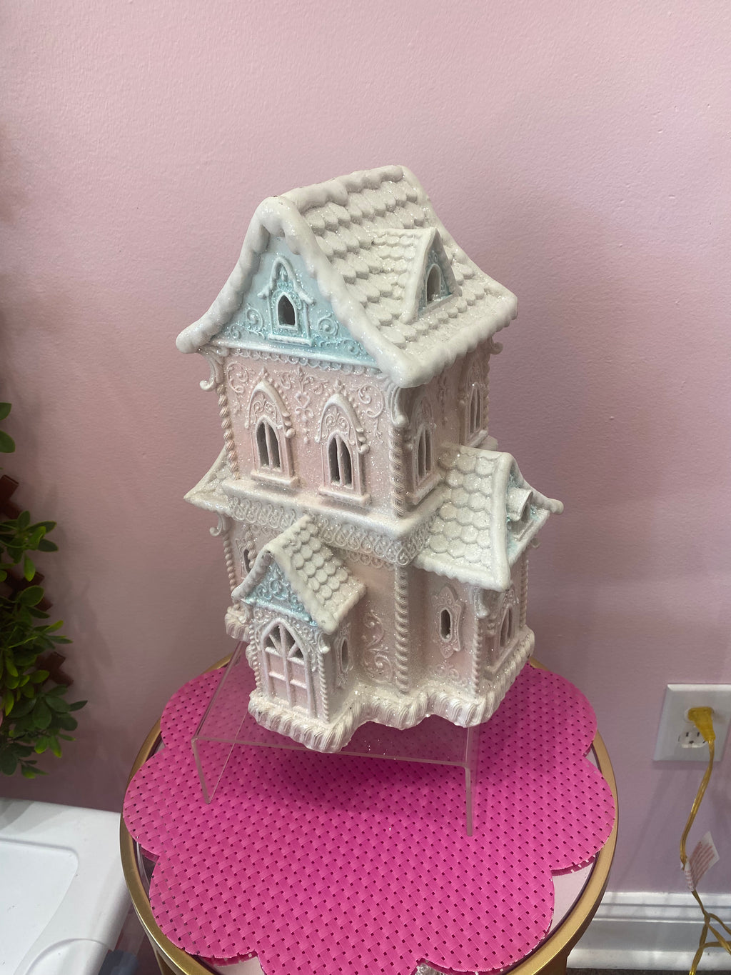 Pink & blue decorative house glittered
