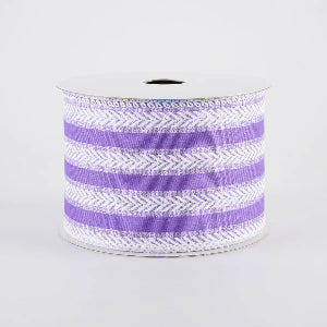 2.5" x 10Yds Purple and White Herringbone Wired Ribbon